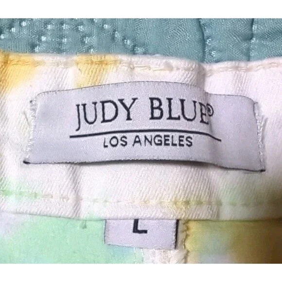 Judy Blue Women's Pastel Tie Dye Shorts Sz Large Raw Edge Mid-rise Stretch Denim - Picture 2 of 8